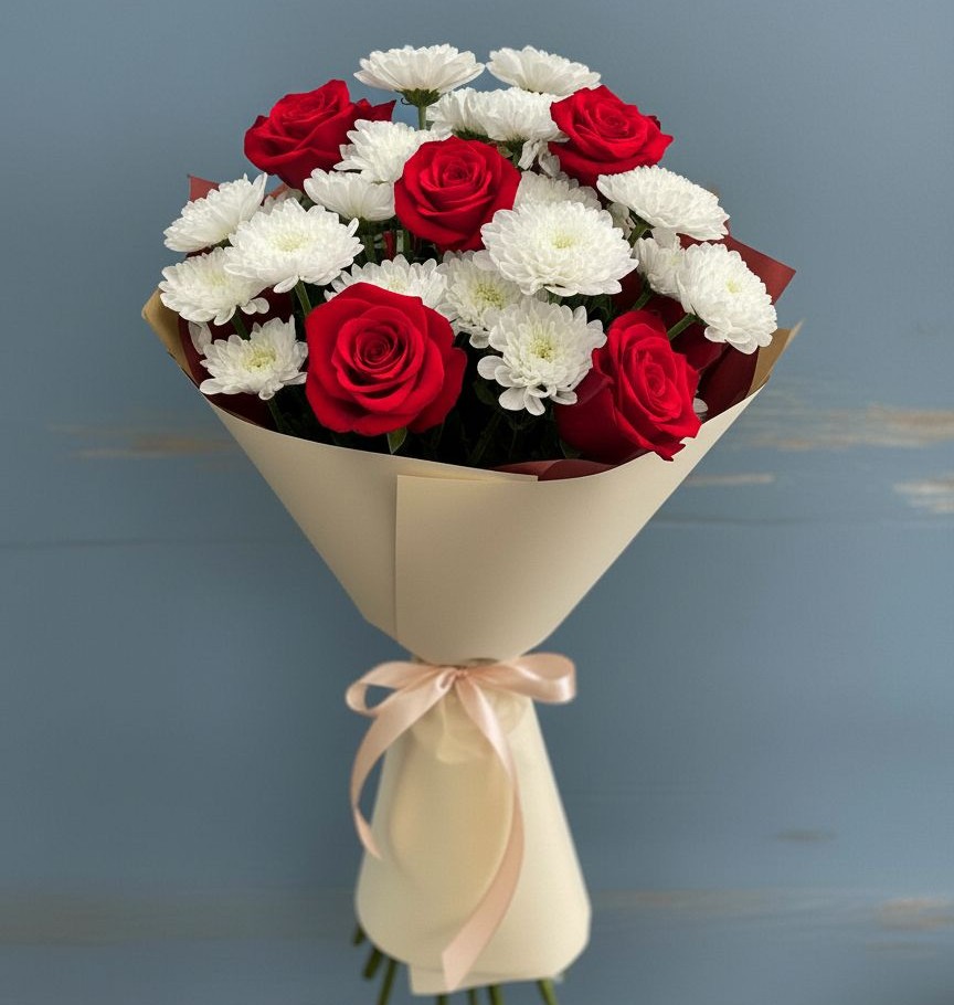 Букет цветов из: Розы и Хризантемы в Большой Джалге