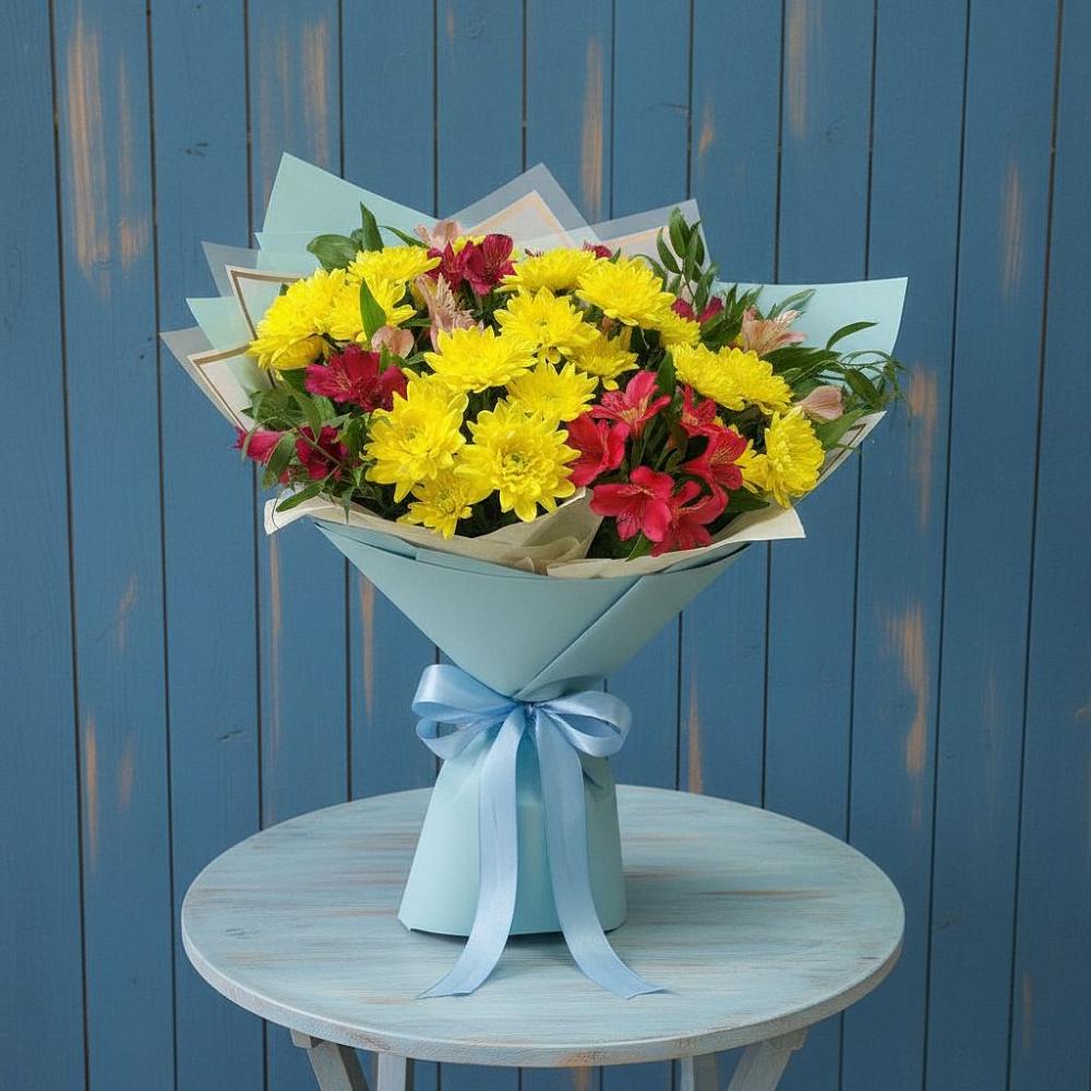 Букет цветов из: Альстромерии и Хризантемы в Большой Джалге