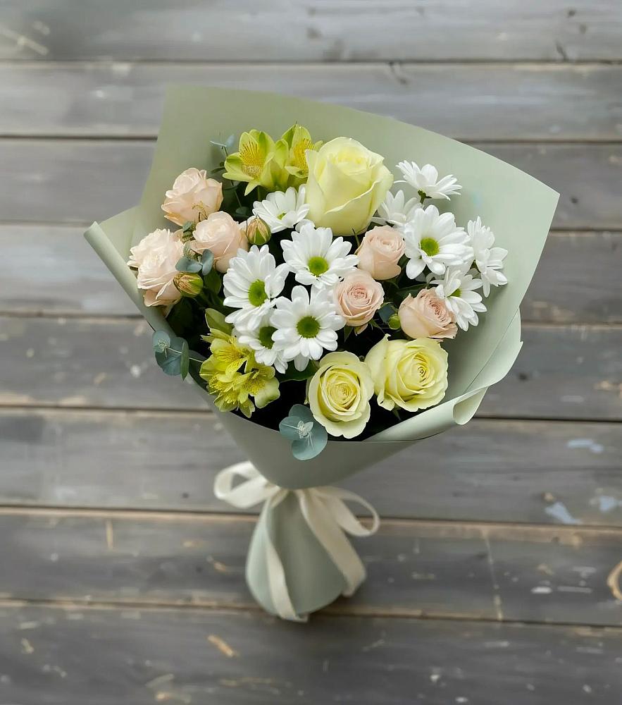 Букет цветов из: Альстромерии, Розы и Хризантемы в Большой Джалге