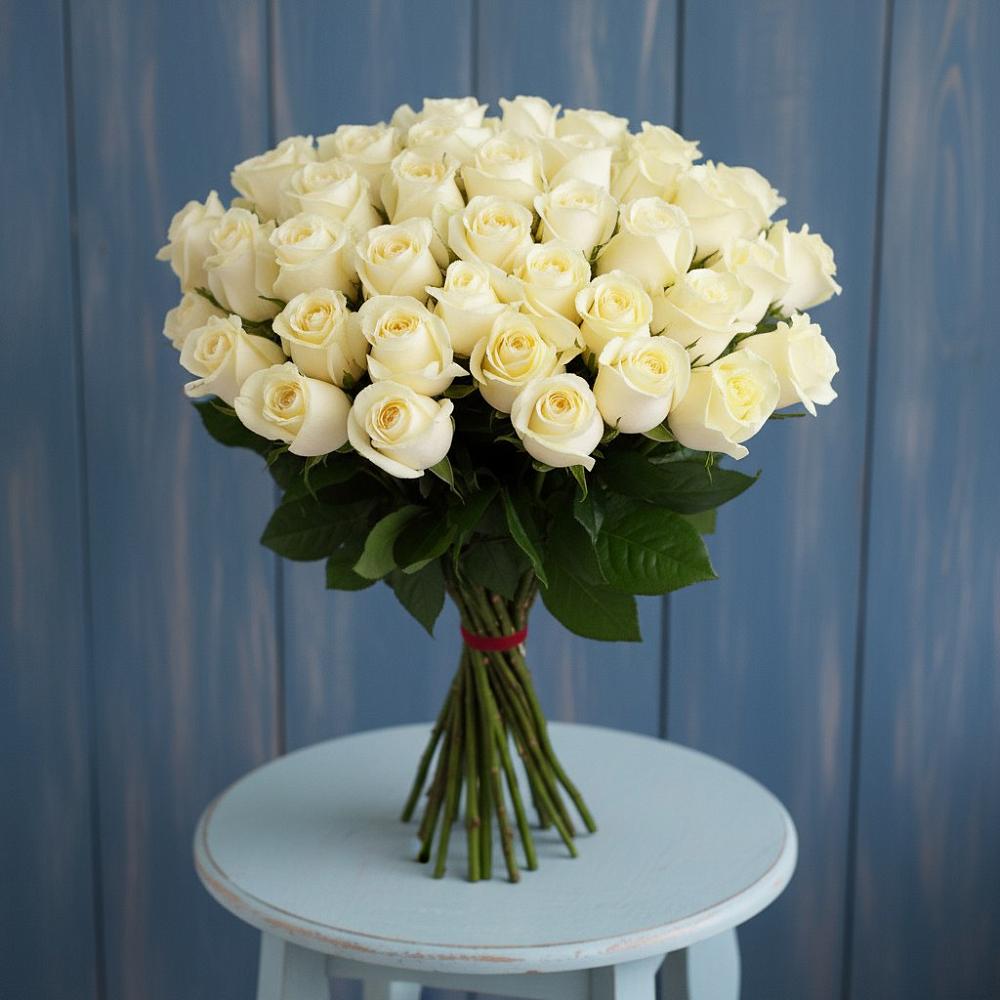 Букет 51 Белая роза Эдлесс Лав в Большой Джалге