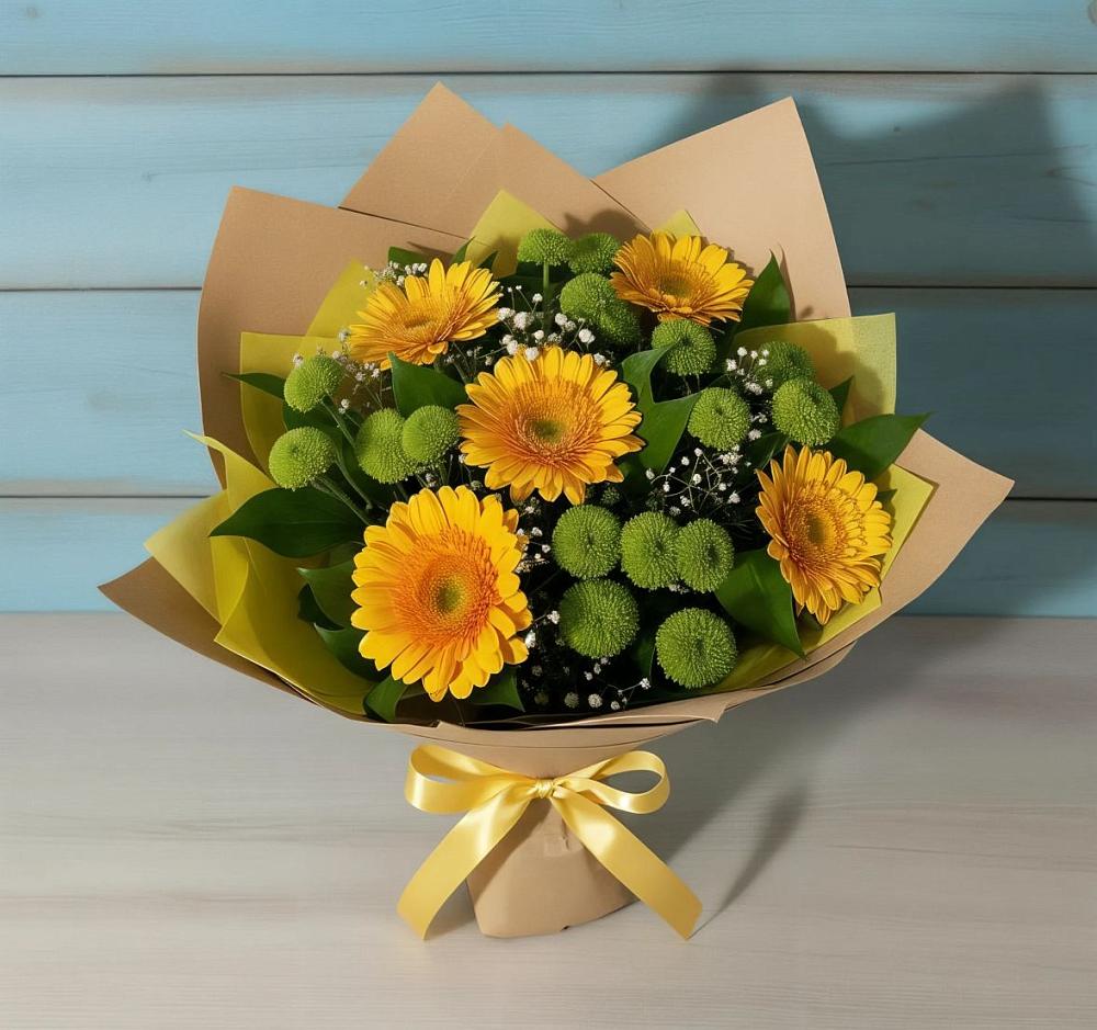 Букет цветов из: Герберы и Хризантемы в Большой Джалге