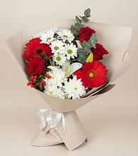Букет цветов из:  Розы, Хризантемы, Герберы и Лилии в Большой Джалге