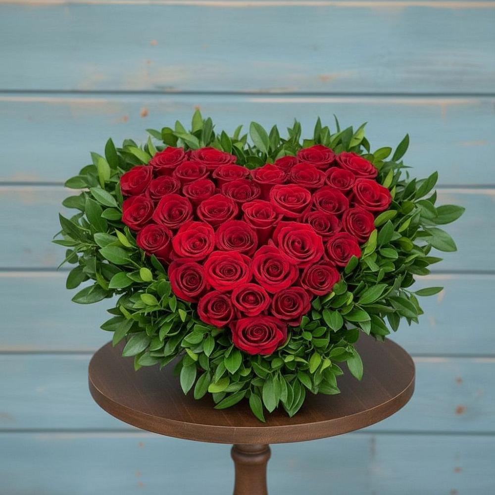 Цветочная композиция из Розы в виде сердца в Большой Джалге