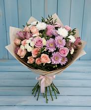 Букет цветов из:  Хризантемы, Розы и Альстромерии в Большой Джалге