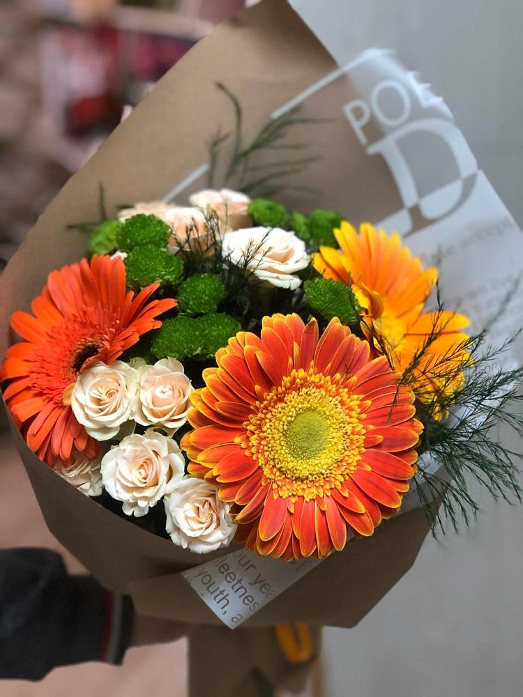 Букет цветов из: Герберы, Хризантемы и Розы в Большой Джалге