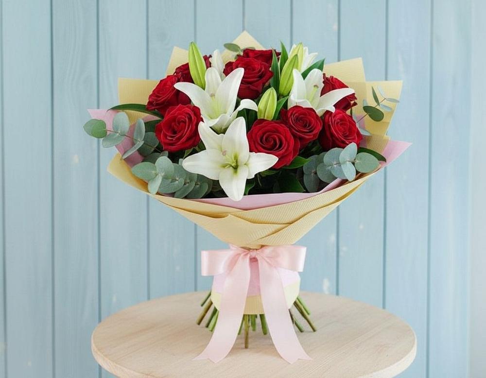 Букет цветов из: Лилии и Розы в Большой Джалге